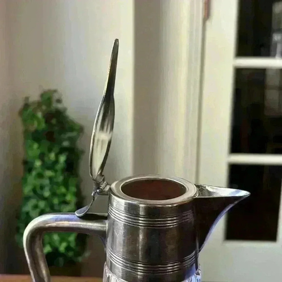 Vtg Crystal Claret Pitcher/Wine Decanter Top Area Handle And Spout Silver Plate - Picture 5 of 8